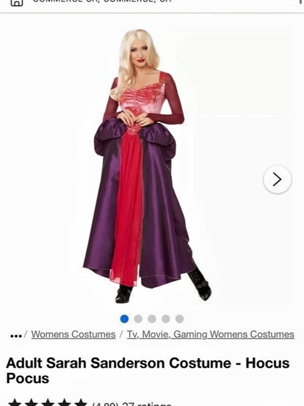 Spirit Halloween Adult Sarah Sanderson Costume - Hocus Pocus Purple & Red L